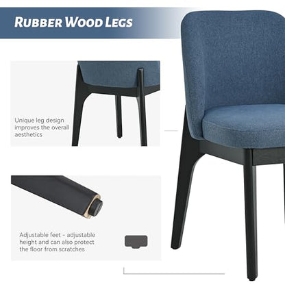 VKNOW Upholstered Wood Dining Chairs Set of 2 with Modern Fabric, Blue | Modern Dining Room Chairs with Wood Legs and Padded Seats, Kitchen Chairs for Restaurant, Living Room, No Wobble - color: Blue-black Leg, size: 2 PCS