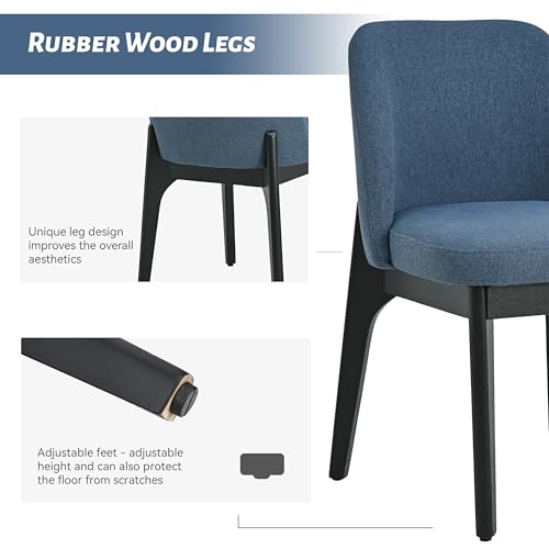 VKNOW Upholstered Wood Dining Chairs Set of 6 with Modern Fabric, Blue | Modern Dining Room Chairs with Wood Legs and Padded Seats, Kitchen Chairs for Restaurant, Living Room, No Wobble - color: Blue-black Leg, size: 6 PCS