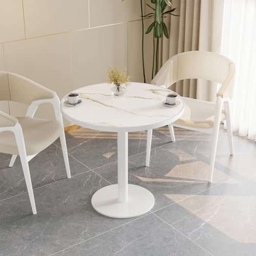 31.5'' Tulip Table, Round Dining Table with Sintered Stone Tabletop | White Aluminum Alloy Edge & Pedestal, Small Bistro Table for Dining Room/Café/Small Spaces/Restaurant (Calacatta Gold) - color: Calacatta Gold (White Edge), size: Round