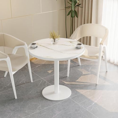 31.5'' Tulip Table, Round Dining Table with Sintered Stone Tabletop | White Aluminum Alloy Edge & Pedestal, Small Bistro Table for Dining Room/Café/Small Spaces/Restaurant (Calacatta Gold) - color: Calacatta Gold (White Edge), size: Round