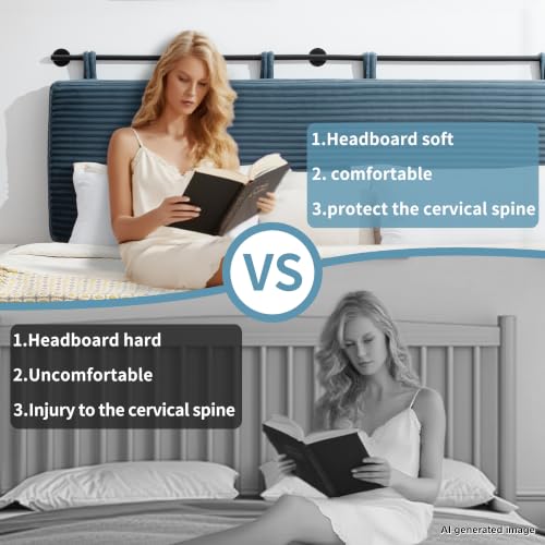 Queen Headboard Only, Wall Mounted Hanging Upholstered Bed Head Board | Modern Vertical Channel Design of Fine Flannel, Elegant Blue Fluted Headboard for Bedroom (Lake Blue, Queen Size) - color: Flannel/Lake Blue, size: Queen