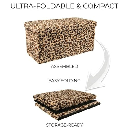 Luxe Faux Fur Storage Ottoman, Leopard, 30 x 15 x 15 in | Engineered Wood, Tool-Free Assembly, Modern Style, Seat And Footrest - color: Leopard, size: 30"D x 15"W x 15"H