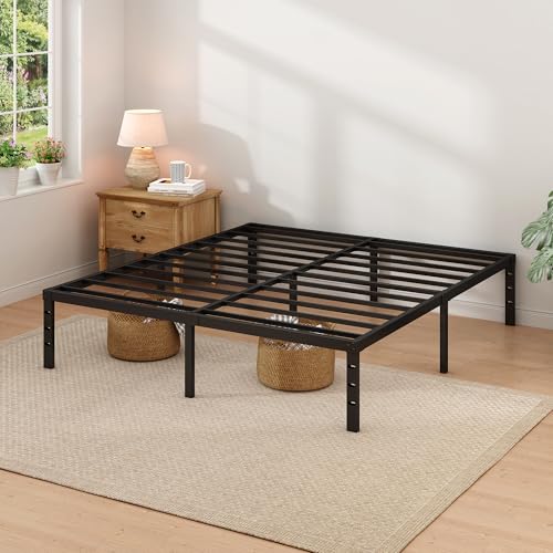 NEW JETO Metal Bed Frame,King Size Bed Frame with Storage Space,14 Inch | Heavy Duty Sturdy Mattress Foundation,Easy Assembly,No Box Spring Needed, Black,Bedroom Furniture - size: King, style: 14 Inch
