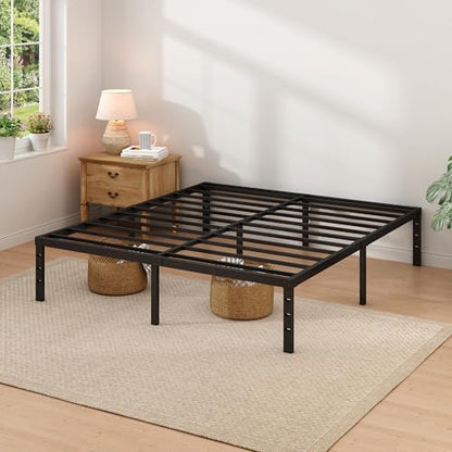 NEW JETO Metal Bed Frame,King Size Bed Frame with Storage Space,14 Inch | Heavy Duty Sturdy Mattress Foundation,Easy Assembly,No Box Spring Needed, Black,Bedroom Furniture - size: King, style: 14 Inch