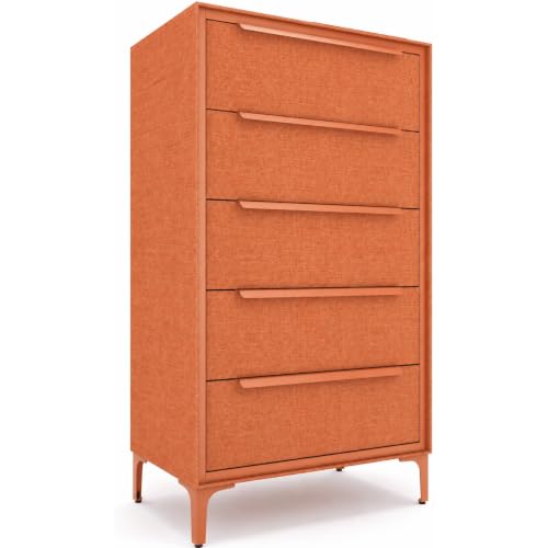Naima Premium Fabric Dresser - Strong Metal Frame, 5 Spacious Sag-Proof Drawers with Sleek Metal Handles - Premium & Durable Storage Solution for Your Home (Orange) - color: Golden Hour (Orange), size: 14"D x 23.5"W x 41.8"H (5 Drawers)
