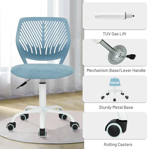 FurnitureR Blue Kids Study Desk Chair, Adjustable Swivel Armless Task Chair with Comfy Fabric Cushion & Plastic Back — Cute for Children & Students - color: Blue