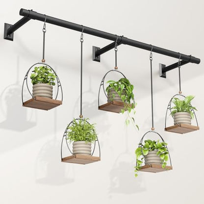Plant Hanging Rod, 64 Inch Window Plant Hanger for Indoor Plants | Heavy Duty 1 Inch Metal Plant Rod for Window with Square Flange Base, Plant Shelves Wall Planters, Pot Not Included, Black - size: 64 Inch