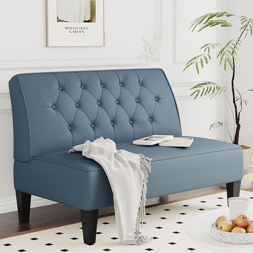 annjoe Button Tufted Loveseat Settee Upholstered Sofa Backrest Buckle Couch Banquette Bench for Dining Room Living Room Bedroom Funiture-Blue - color: Blue