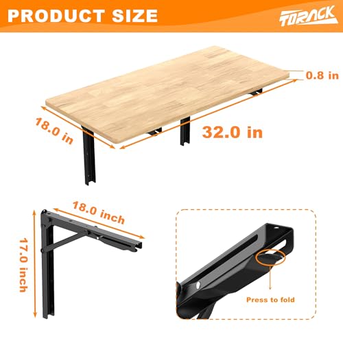 TORACK Heavy Duty Wall Mounted Folding Workbench, Space-Saving Collapsible Wall Table/Desk for Garage Workshop, Holds Up to 550 lbs(Board Size: 32 x 18 in) - size: 32x18 inch