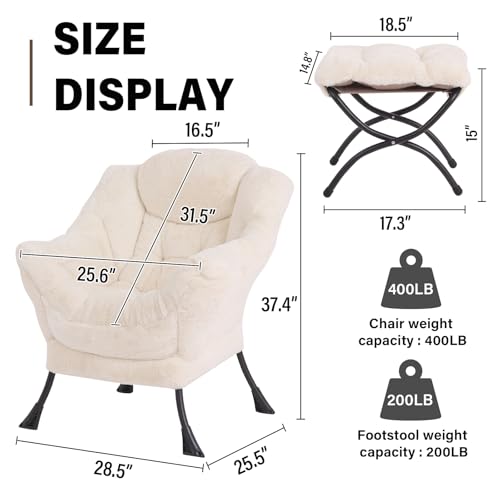Modern Lazy Chair with Ottoman Lounge Accent Reading Chair for Living Room | Foldable Footstool,Removable Cover,Soft Padded Seat & Backrest,Upholstered Comfy Chair for Bedroom,Dorm,Office,Small Space - color: Plush Beige