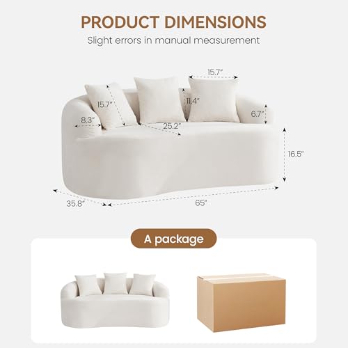65" Boneless Loveseat Sofa Couch, Modern Comfy Curved Cloud Sofa, Chenille Deep Seat Love Seat Couches for Living Room, No Assembly, Beige - color: Beige, size: Loveseat Sofa