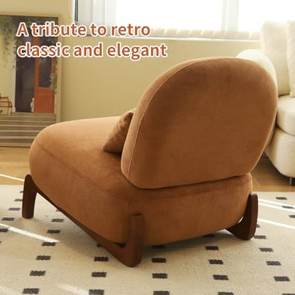 KEIKI Velvet Accent Chair with Solid Wood Legs, Armless Cute Single Seat Sofa for Living Room, Bedroom, or Reading Nook, Comfy Lounge Chair, Caramel - color: Caramel