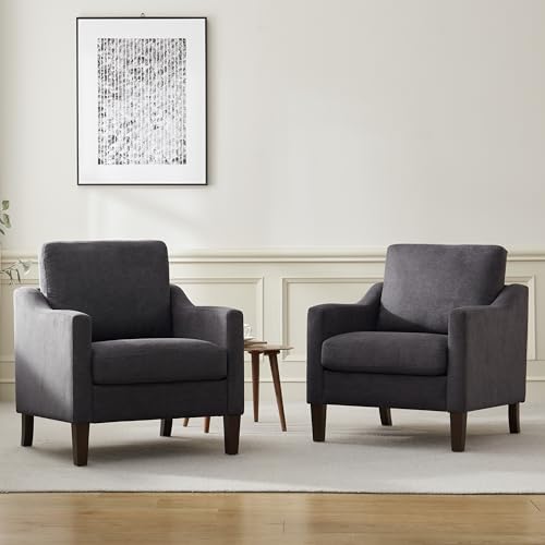 VKNOW Accent Chairs, Living Room Chairs with Wood Legs, Grey | Mid Century Armchair, Flexible Cushion, No Tool Assembly, Removable Cushion, Upholstered Single Sofa For Living Room, Bedroom - color: Dark Grey
