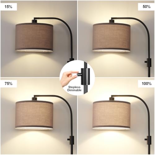 Nintiue Dimmable Black Floor Lamp, 1200 Lumens LED Edison Bulb Included, Arc Gold Floor Lamps for Living Room Modern Standing Lamp with Khaki Shade - color: Black - Khaki Linen Shade
