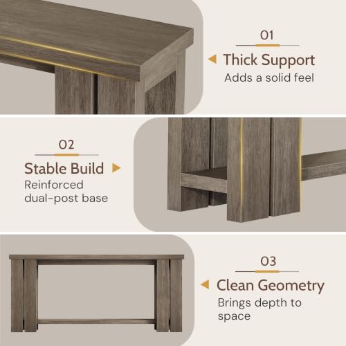 70.9 Rustic Grey Farmhouse Console Sofa Table Behind Couch Entryway Wood | Thick 2-inch engineered wood tabletop with embossed texture