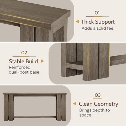 70.9 Rustic Grey Farmhouse Console Sofa Table Behind Couch Entryway Wood | Thick 2-inch engineered wood tabletop with embossed texture