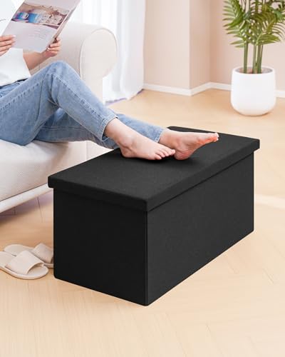 PINPLUS Folding Storage Bench, 30 inches Ottoman Coffee Table Cube Chair Foot Rest Stool Storage Chest for Living Room Bedroom, Holds up to 550 lb (Black) - color: Black