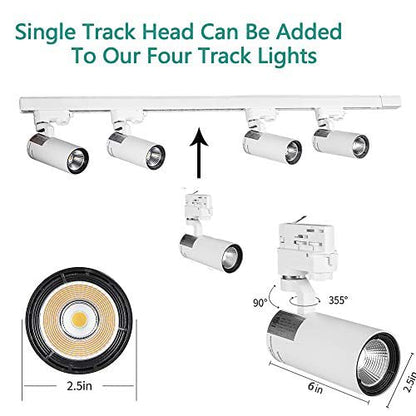 UPO 4-LED Track Lighting kit,Super Bright 12W 3000lm/3000K 24°Beam,Ceiling Spot Lighting for Kitchen, Living Room, Bedroom, Adjustable Track Head Easy Installation, LED Bulbs Included, White - color: 3000k white