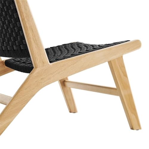 Modway Saoirse Woven Rope Wood Accent Lounge Chair in Natural Black - color: Natural Black