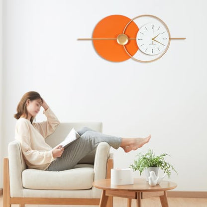 31.5'' Large Wall Clocks for Living Room Decor Modern Decorative Art Clock Silent Non Ticking Battery Powered Metal Wall Decor Clock Orange Gold Metal Unique Wall Clock
