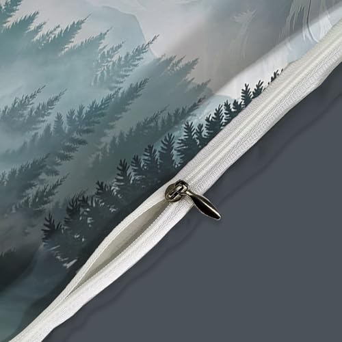 Duvet Cover,Microfiber Reversible Mist-shrouded tranquil forest California King Duvet Cover Set with Zipper Closure,3 Pieces Soft & Breathable Snow Mountain Range Bedding Set with 2 Pillow Shams - size: California King（104 x 98 in）