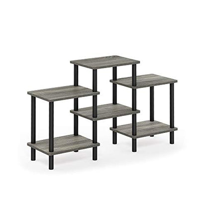 Furinno Turn-N-Tube DIY Multipurpose Combination Rack, French Oak Grey/Black - color: French Oak/Black, style: 6-Tiers with Round Tube