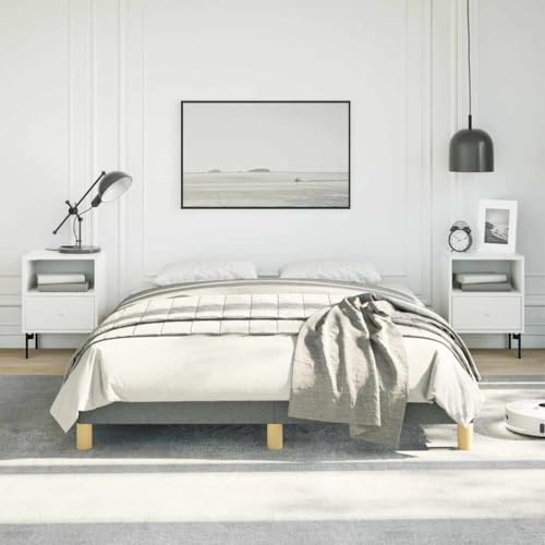 Full Upholstered Bed Frame, Dark Gray Polyester Fabric, Modern Low Profile Design, Durable Engineered Wood, 55.1x76x9.8 cm, Headboard-Free for Bedroom Furniture