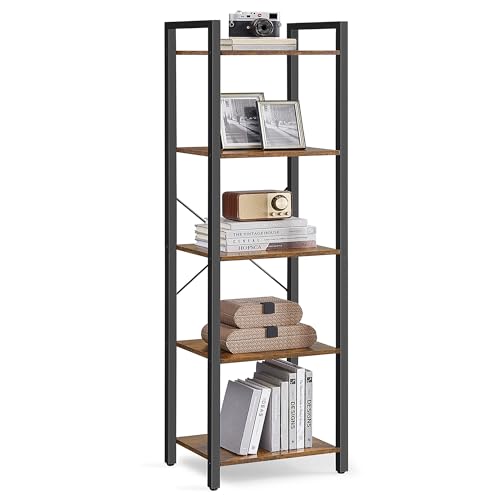 VASAGLE 5-Tier Bookshelf, Bookcase with Steel Frame, Book Shelf for Living Room, Home Office, Study, 11.8 x 15.7 x 60.2 Inches, Industrial Style, Rustic Brown and Ink Black ULLS100B01 - color: Rustic Brown + Ink Black, size: 5 Tiers (11.8"D x 15.7"W x 60.