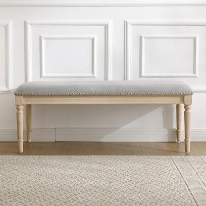 46'' French Country Entryway Bench Wooden Linen Fabric Upholstered Seat Dinng Bench with Nailhead Trim for Hallway End of Bed, Grey - color: Linen, Grey, Nailhead Trim