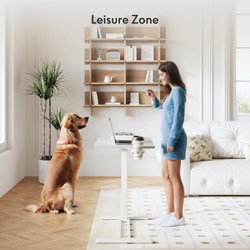 FLEXISPOT 32''Adjustable C Table Gas Spring Mobile Side End Table | Adjustable C table with Wheels, Bedside table for sofa and couch. Laptop Rolling Cart TV Tray, 31.5" W x 17.7" D,White - color: White, size: 32x18