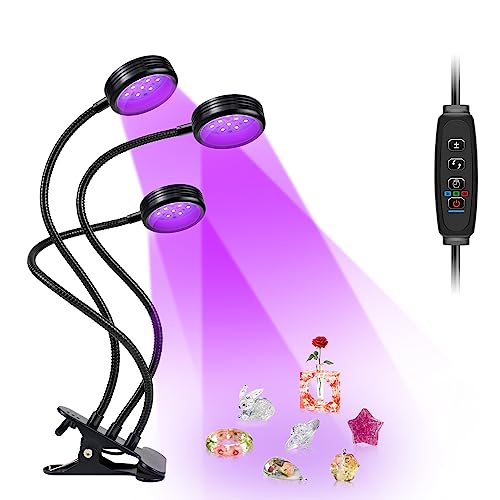 USB UV Black Light 3-Head, 15W 395nm-405nm LED UV Lamp with Clamp, Gooseneck UV Light for Resin Curing, Blacklight Posters, Fluorescent Paint, DIY Crafts - size: 3 Heads