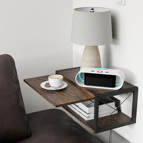 2-Tier Floating Nightstand, Wall Mounted Bedside Table, Wood Bedside Shelf Wall Mounted Nightstand, Floating Bedside Table Wall Shelf for Bedroom, Living Room, Kitchen, Office, Rustic Brown