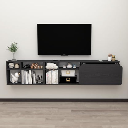 Floating Desk with Storage Shelves, 82'' Wall Mounted Desk Laptop Writing Study Table, Folding Drop Leaf Table, Multifunctional Computer Workstation for Narrow Small Space