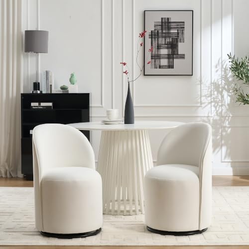 Penau Swivel Barrel Chair, Cream Velvet, Round Accent Seat | Velvet Upholstery, 360 Degree Swivel, Foam Cushion, Compact Indoor Seating, Dining Or Vanity Use