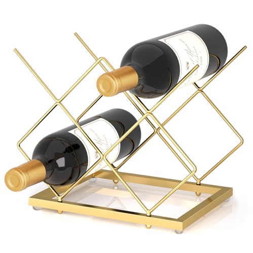 Urban Deco Gold Wine Rack Small Countertop for Cabinets – 5 Wine Holder Countertop Stylish and Compact Small Wine Racks - color: Gold, size: 5 Bottles