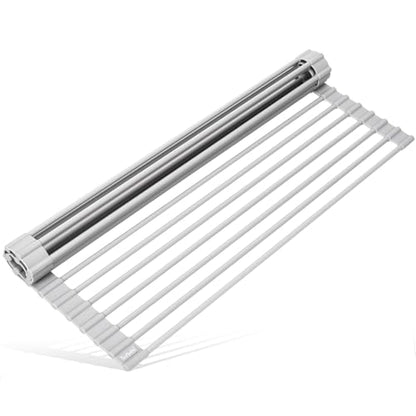 17.5 x 13.1 Inch Roll-Up Dish Drying Rack, Fits Across Sink Openings up to 16.5 Inches, Heavy-Duty Premium Silicone, Strong Support, Non-Slip, Heat-Resistant, Warm Gray - size: 17.5" x 13.1"