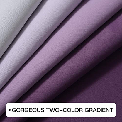 COSVIYA Grommet Room Darkening Ombre Purple Curtains W42xL84 inch | Purple and Greyish White Gradient Drapes, Light Blocking, Insulated Thermal Window Curtains for Bedroom/Living Room,2 Panels - color: Purple to Grayish White, size: 42"W x 84"L (Pack of 2