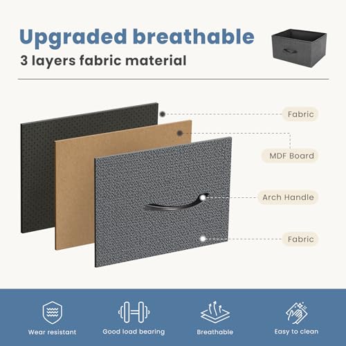 DUMOS Nightstand, Bedside Table with 4 Fabric Drawers | Night Stand with Removable Bins, Steel Frame Wood Top, Small Dresser for Bedroom Closet - color: Grey, size: 11.8"D x 17.7"W x 37.4"H (4 Drawers)