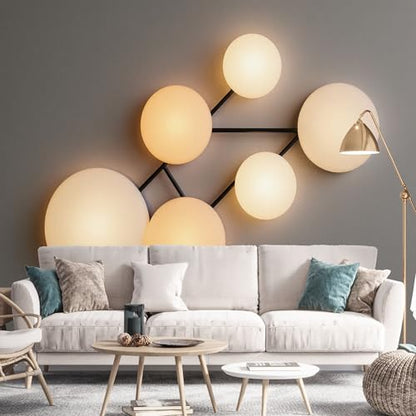 Custom Size 3D Printed Wall Mural， Modern Geometric Spheres Light Shape Minimalist Abstract Design，SelfAdhesive Art Prints wall Fabric (No PVC) Removable Wallpaper for Home Decor