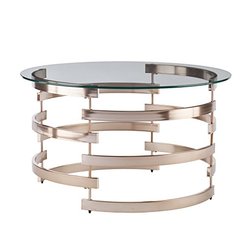 SEI Furniture Belmar Contemporary Round Glass Top Coffee Table, Champagne