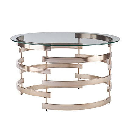 SEI Furniture Belmar Contemporary Round Glass Top Coffee Table, Champagne
