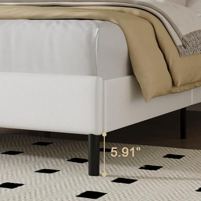 HOMBCK Full Bed Frame with Faux Leather Upholstered Headboard | Bed Frame Full Size with Diamond Vertical Design, No Box Spring Needed, Under Bed Storage, Easy Assembly, White - color: White, size: Full