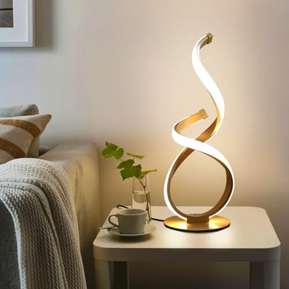 Unique Bedside Table Lamp, LED Touch Dimmable Spiral Desk Light | 3 Color Temperature Modern Nightstand Light, Side Light for Living Room, Bedroom, Gold - style: S-Shape-Gold
