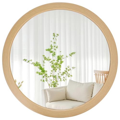 CULER Round Mirrors 36 Inch,Natural Vanity Wall Rustic Mirror for Bathroom | Circle Tempered Glass Mirror with Wood Grain Pattern for Bathroom Bedroom Living Room or Entryway - color: Natural, size: 36"L x 36"W
