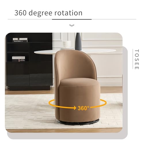 Penau Swivel Dining Chair, Velvet Barrel Seat, Brown | Velvet Upholstery, 360 Degree Swivel, Curved Backrest, Compact Seating For Dining Room And Vanity