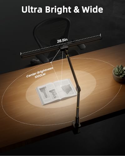 Ring Light with Stand, Sensor Switch Dual Light Head | Desk Lamps for Home Office 270° Rotatable & Extendable Aluminum Alloy Arm, Eye-Caring, 24W Dimmable Desk Light with Clamp