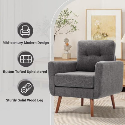 Tbfit Linen Fabric Single Sofa, Accent Chair, Mid Century Modern Armchair for Living Room, Bedroom Button Tufted Upholstered Comfy Reading Sofas, Gray - color: Grey, size: Single*2