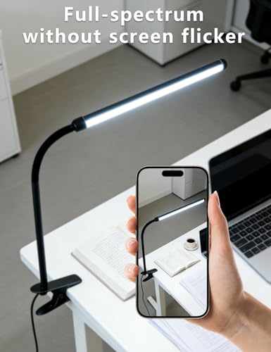 2 Pack Clip On LED Desk Lamp, 3 Lighting Modes 10 Brightness Levels, Flexible Goose Neck Swing Arm Task Lamp, Eye Caring USB Powered Clamp Light for Home Office Study Reading Bedside - color: 12inch/black
