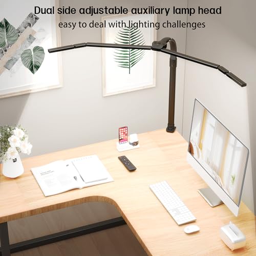 LED Desk Lamp with Clamp, Eye-Carying Desk Light with Remote,Adjustable Flexible Gooseneck,1800LM Ultra Bright Table Lamp for Work,Study, Read,Workbench(Black) - size: Large