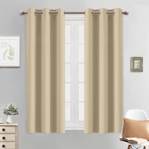 Yakamok Blackout Curtains 38x54 inch Beige Thermal Drapes-Bedroom | 2 panels,room darkening,thermal insulated,noise reducing,privacy protection,grommet window treatment,living room study dining - color: Beige, size: 38"W x 54"L (Pack of 2)